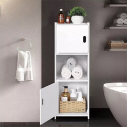 White Waterproof Bathroom Storage Cabinet Free Standing Organizer - thumbnail 6