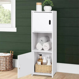 White Waterproof Bathroom Storage Cabinet Free Standing Organizer - thumbnail 1