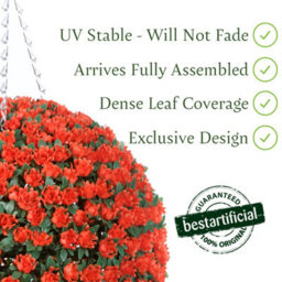 Best Artificial 38Cm Orange Rose Hanging Basket Flower Topiary Ball - Suitable For Outdoor Use - Weather & Fade Resistant - thumbnail 2