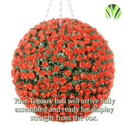 Best Artificial 38Cm Orange Rose Hanging Basket Flower Topiary Ball - Suitable For Outdoor Use - Weather & Fade Resistant - thumbnail 7
