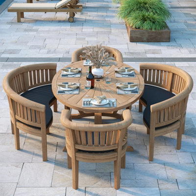 Eterna Monaco Teak Garden Outdoor Dining Table & 4 Seat Chair Set - With Green Cushions