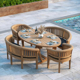 Eterna Monaco Teak Garden Outdoor Dining Table & 4 Seat Chair Set - With Green Cushions - thumbnail 3