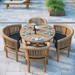 Eterna Monaco Teak Garden Outdoor Dining Table & 4 Seat Chair Set - With Green Cushions - thumbnail 1