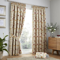 Curtina Juliette Floral Jacquard Fully Lined Pair Of Red Pencil Pleat Curtains