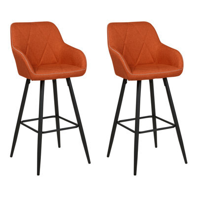 Beliani Set Of 2 Darien Bar Stools With Armrests & Footrest, Fabric, Orange - image 1