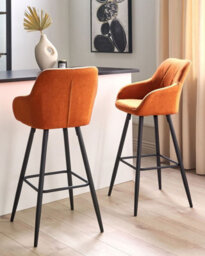 Beliani Set Of 2 Darien Bar Stools With Armrests & Footrest, Fabric, Orange - thumbnail 2