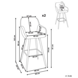 Beliani Set Of 2 Darien Bar Stools With Armrests & Footrest, Fabric, Orange - thumbnail 3