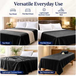 Moonlight Bedding 100% Cotton Hotel Quality Flat Bed Sheet, Top Sheet For  Guest House, Spa & Airbnb(Black,super King, 270X310 Cm) - thumbnail 4