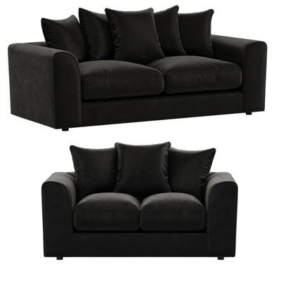 Furnishings For Less UK Brooklyn Plush Velvet Fibre Fabric Sofa Set 3 And 2 Seater Sofa Black - image 1
