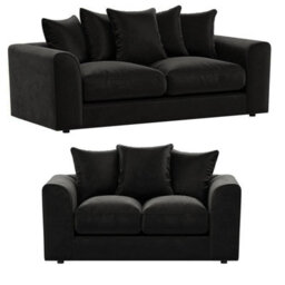 Furnishings For Less UK Brooklyn Plush Velvet Fibre Fabric Sofa Set 3 And 2 Seater Sofa Black