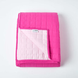 Homescapes Cotton Quilted Reversible Bedspread Pink & Cerise, 230 X 250 Cm - thumbnail 2