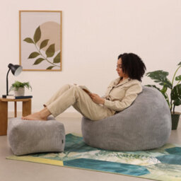icon Kingston Cord Adults Bean Bag Chair And Pouffe, Ready Filled Beanbag And Footstool Grey - thumbnail 2