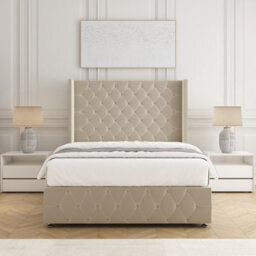 "Bsspoke Ruby Divan Bed Set In Cream Plush Velvet With 54"" Headboard & Footboard Mattress & No Drawers In Double King 4Ft 6Ft" - thumbnail 1