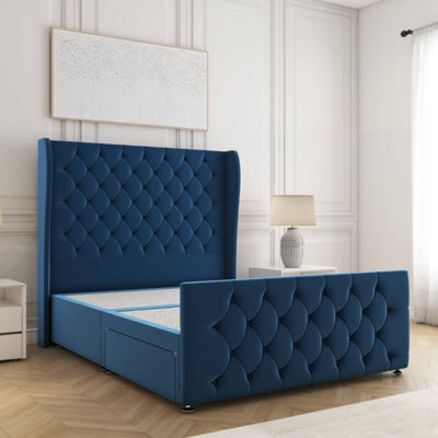 Bsspoke Anna Divan Bed Set Blue Plush Velvet With 54Inch Headboard & Footboard No Mattress No Drawers In 3Ft 4Ft 4Ft6 5Ft 6Ft - image 1