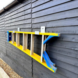 Megamaxx Uk™ Wall Mount Ladder Hanging Storage Brackets (Pair) - Bare Galvanised Steel Finish - thumbnail 4