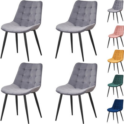 Mof Home Velvet Dining Chairs Set Of 4 Kitchen Chairs Dining Room Lounge Reception Chairs With Metal Legs (Grey) - image 1