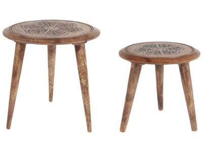 Wyld And Coco Dark Mango Wood Side Tables Set Of 2 With Oriental Design For Small Living Rooms - image 1
