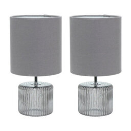 Valuelights Betty Pair Of Grey Smoke Tinted Glass Table Lamps With Grey Lamp Shades - thumbnail 2