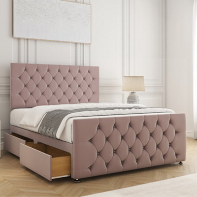 Bsspoke Maya Divan Bed Set In Pink Velvet With 24Inch Headboard & 20Inch Footboard & 4 Drawers & Mattress In All Sizes - image 1