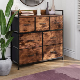 Rustic Brown 7 Drawer Fabric Storage Chest Cabinet - thumbnail 3