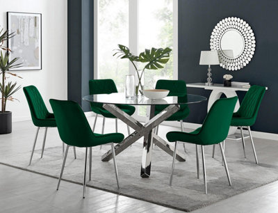 Furniturebox Uk Vogue Round Dining Table And 6 Green Pesaro Silver Leg Chairs - image 1