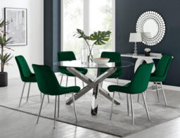 Furniturebox Uk Vogue Round Dining Table And 6 Green Pesaro Silver Leg Chairs