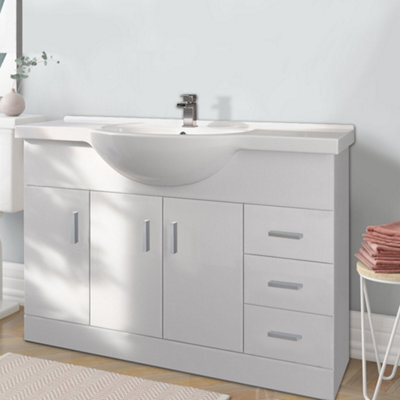 Rinse Bathrooms 1200mm Gloss Basin Vanity Unit Sink Cabinet Bathroom Toilet Storage Furniture - image 1