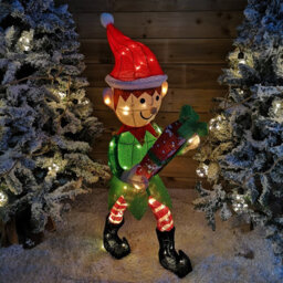 Samuel Alexander 107Cm Warm White Led Lit Elf Character With Present Christmas Decoration In Green And Red - thumbnail 9