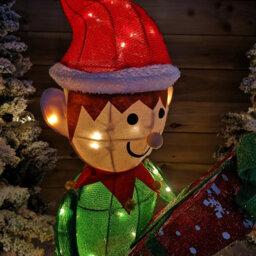 Samuel Alexander 107Cm Warm White Led Lit Elf Character With Present Christmas Decoration In Green And Red - thumbnail 8