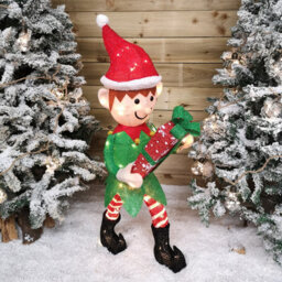 Samuel Alexander 107Cm Warm White Led Lit Elf Character With Present Christmas Decoration In Green And Red - thumbnail 2