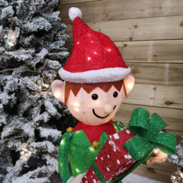 Samuel Alexander 107Cm Warm White Led Lit Elf Character With Present Christmas Decoration In Green And Red - thumbnail 3