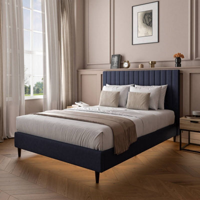 X Rocker Xr Living Maisie Velvet Bed Frame With Under Frame Led Lights - Double - Navy Blue - image 1