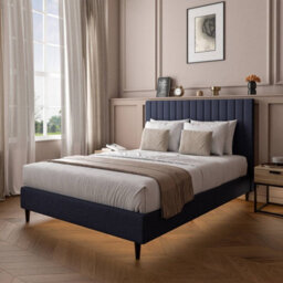 X Rocker Xr Living Maisie Velvet Bed Frame With Under Frame Led Lights - Double - Navy Blue - thumbnail 1