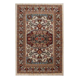 Floral Cream Easy To Clean Traditional Persian Bordered Rug For Dining Room Bedroom & Living Room-80Cm X 150Cm - thumbnail 3