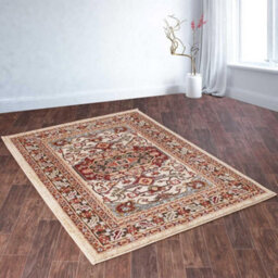 Floral Cream Easy To Clean Traditional Persian Bordered Rug For Dining Room Bedroom & Living Room-80Cm X 150Cm - thumbnail 2