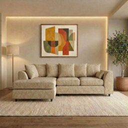 Gamzo Outlet L Shape Sofa Left Hand Facing Beige Firm Seating Couch Strong Wooden Frame Alaska Fabric Corner Sofa - thumbnail 1