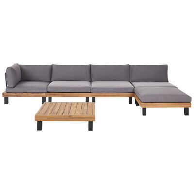 Beliani Garden Corner Sofa With Table 5 Seater Frazzano Modular Certified Acacia Wood Grey - image 1