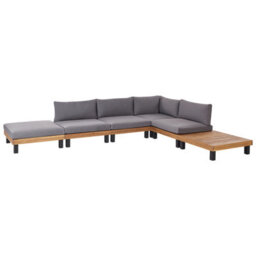 Beliani Garden Corner Sofa With Table 5 Seater Frazzano Modular Certified Acacia Wood Grey - thumbnail 7