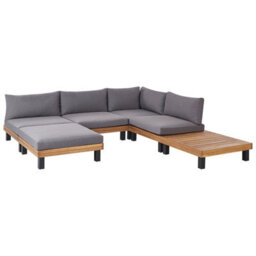 Beliani Garden Corner Sofa With Table 5 Seater Frazzano Modular Certified Acacia Wood Grey - thumbnail 6