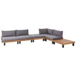 Beliani Garden Corner Sofa With Table 5 Seater Frazzano Modular Certified Acacia Wood Grey - thumbnail 8