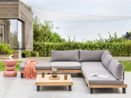 Beliani Garden Corner Sofa With Table 5 Seater Frazzano Modular Certified Acacia Wood Grey - thumbnail 2