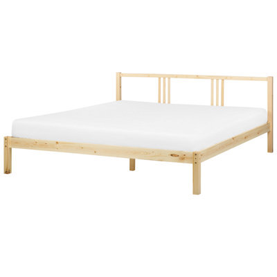 Beliani Bed Pine Wood Vannes 180 X 200 Cm (Eu Super King) Light Brown - image 1