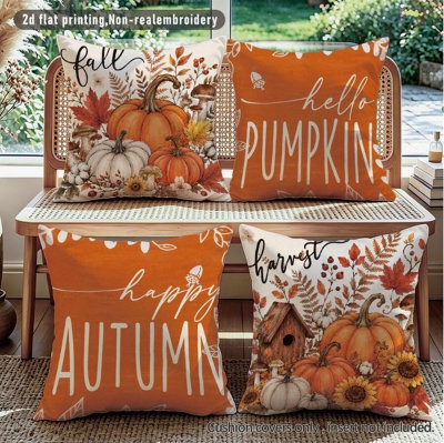 Amorly 4 Pack Orange Pumpkin Fall Throw Pillow Covers,18 Seasonal Decorative Cushion Cases,indoor&outdoor Home Decor For Couch, Sofa - image 1