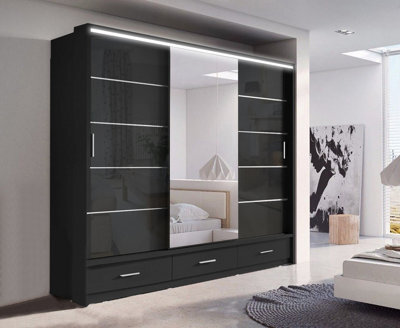 RAC3 Sliding Wardrobe Led Mirror Space Saving Bedroom Wardrobe, Contemporary Bedroom Sliding Wardrobe & Mirror Wardrobe (Black 256) - image 1