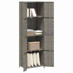 Walplus Garden Storage Cabinet Grey 59X40X180 Cm Poly Rattan - thumbnail 4