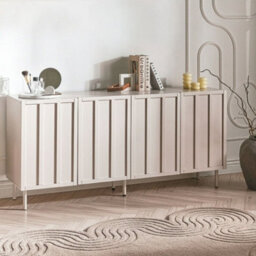 Wyld and Coco Luminahome Cashmere 4-Door Sideboard With Metal Legs, Wide Beige Storage Cabinet (W160 X D38 X H75Cm) - thumbnail 2