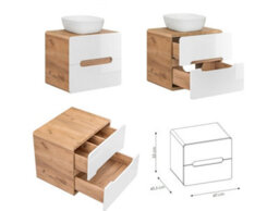 Impact Furniture Wall Hung Bathroom Cabinets Furniture Set Tall Unit 600mm Vanity Cabinet With Sink Countertop White Gloss Oak Effect Arub - thumbnail 4