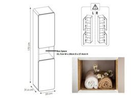Impact Furniture Wall Hung Bathroom Cabinets Furniture Set Tall Unit 600mm Vanity Cabinet With Sink Countertop White Gloss Oak Effect Arub - thumbnail 8
