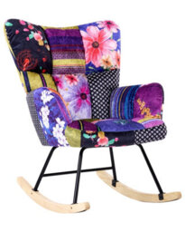 Wyld And Coco Luxe Velvet Rocking Chair Multicolour Patchwork Tufted Biscuit-Style Wood Legs - thumbnail 3