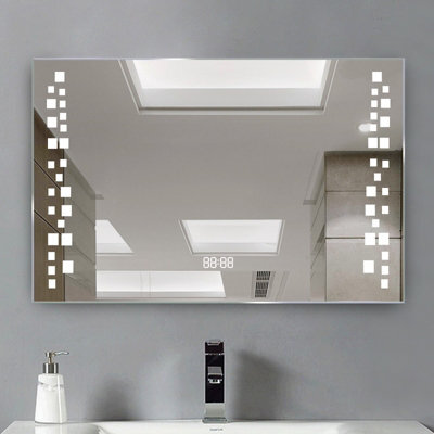 Living And Home Led Illuminated Anti Fog Sensor Bathroom Mirror With Shaver Socket And Digital Clock - image 1